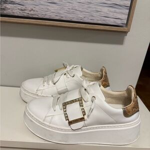 Alviero Martini White Sneakers with Gold Buckle